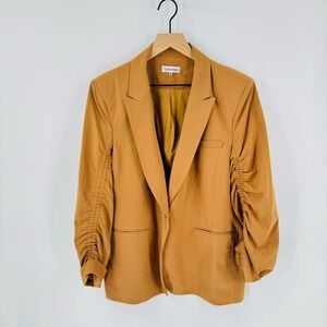 Calvin Klein Ruched Sleeve Blazer XL Camel Chic Minimalist Workwear Jacket